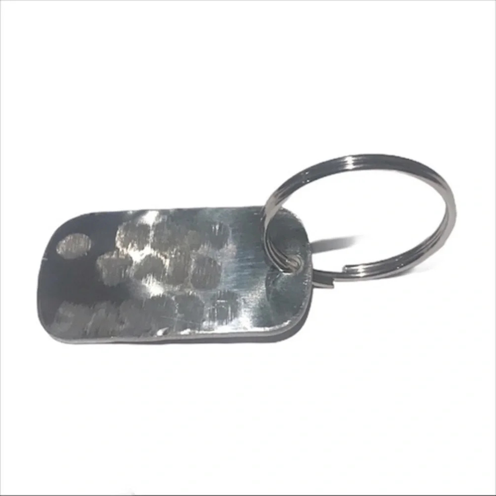 Handmade stamped “Posh‎ Slay Repeat” silver aluminum dog tag keychain